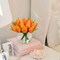 Artificial Orange Tulips in Vase with Faux Water 6" Real Touch Flowers Fake Tulips Small Flowers Arrangement in Round Glass Vase for Mother's Day Table Centerpiece Wedding Home Decor